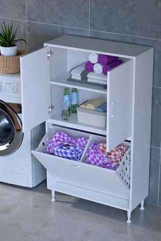 Eliusta Miretta Üst Bölme Kapaklı Altı Kirli Sepetli Dolap 75 Cm Genişlik Beyaz 75x138x32,5 Cm Dolap Beyaz