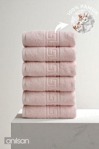 6'lı Pudra Greek El Havlusu - 50x90 Cm, 225 Gr, %100 Pamuk, Spa Ve Otel Havlusu, Günlük Kullanıma Uygun Pudra