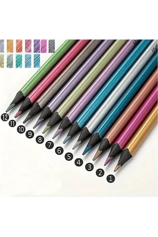 Kara Kalem Çizim Seti Metalik 12 Renk Kalem Çizim Set, Parlak Eskiz Ve Tonlama-12li