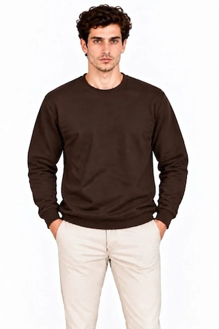 Modi Erkek Bisiklet Yaka İçi Şardonlu 2 İplik Düz Uzun Kollu Regular Fit Sweatshirt - Kahverengi Kahverengi L