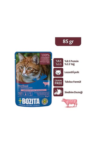 Bozita Sterilised Sığır Etli Jelly Tahılsız Kısırlaştırılmış Kedi Konservesi 85 Gr 204-20016.01