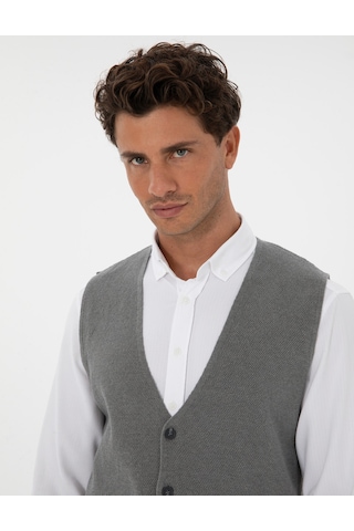 Pierre Cardin Erkek Gri Melanj Yelek Triko 50317313-vr086 Gri Melanj