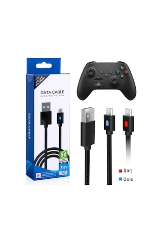 Xbox Series Şarj Kablosu 3 Metre Led Göstergeli Type-c Örgü Kablo