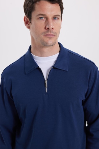 Tudors Erkek Relax Fit Rahat Kesim %100 Pamuk Yarım Fermuarlı Polo Yaka İnterlok Lacivert Sweatshirt-42169 Lacivert