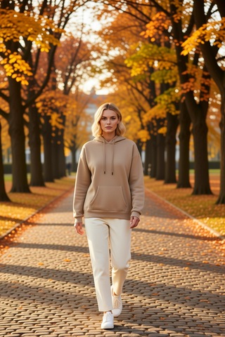 Benerly Kadın Kapüşonlu Düşük Kol Oversize Sweatshirt Fonksiyonel Dayanık Vizon