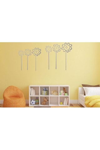 Duvar Süsü Sticker 2 Adet Gri Papatyalı Şeffaf Filmli Pvc 48x33