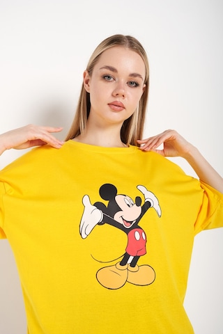 Kadın Sarı Kollar Açık Micky Oversize Tshirt Sari
