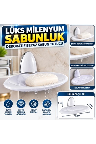 Mey İthalat Lüks Milenyum Sabunluk Dekoratif Beyaz Sabun Tutucu Stand Altın