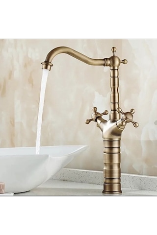 İsaoğlu Yapı Antik Gold Çanak Lavabo Bataryası Country Tasarım Lavabo Bataryası Çanak Musluğu Mat Gold Gold