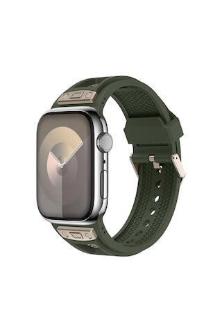 Apple Uyumlu Watch 7 45mm Zore Krd-117 Hava Alabilen Delikli Metal Süslemeli Desenli Silikon Kordon-titanyu
