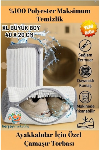 Ayakkabı Yıkama Çantası Fermuarlı Büyük Boy Çamaşır Yıkama Çantası Beyaz Renk Xl Büyük Boy 40 X 20 Cm