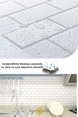 Trendpoint 3d 30 30cm Mutfak Tezgah Arkası Kaplama Kendinden Yapışkanlı Beyaz Seramik Görünüm Banyo