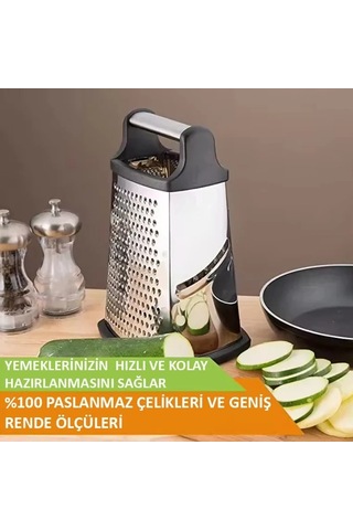 Mybru Paslanmaz Çelik 4 Taraflı Çok İşlevli Rende Dilimleyici Gri