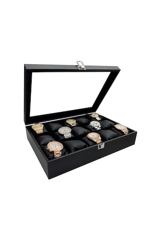 Chavin Siyah Deri 15 Li Üzeri Cam Saat Kutusu St15-68 521542487
