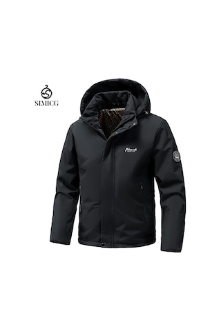 Erkek Aşağı Ceket, Kalınlaştırılmış Sıcak Pamuk Dolgulu Ceket, Bol Günlük Kapüşonlu Pamuk Dolgulu Ceket, Erkek Rüzgar Geçirmez Ceket Siyah