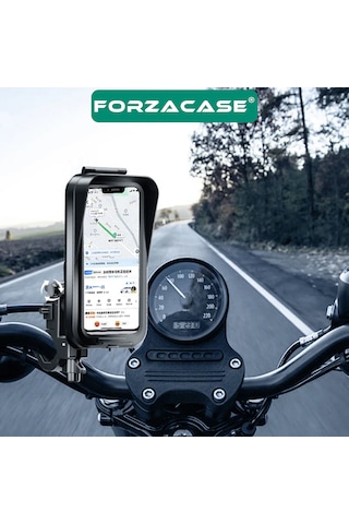 Forzacase Bisiklet Motosiklet Scooter İçin Gidon Uyumlu Önü Kapalı Su Geçirmez Telefon Tutucu Fc1186 Gri - Siyah