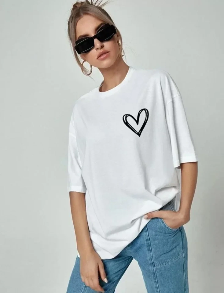 Gizers Giyim Bisiklet Yaka Baskılı Oversize T-shirt - Beyaz