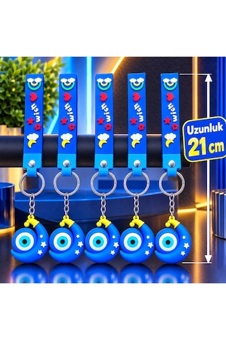 Vıp 11 Adet Hilal Şeklinde Mavi Nazar Boncuklu Anahtarlık Okul Çantası Aksesuarı Yılbaşı Hediyesi Açık Mavi