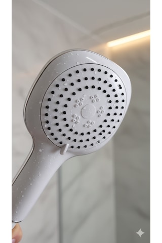 Duş Başlığı Fiskiyesi Telefonu Yuvarlak - Beyaz Başlık - Birden Fazla Fonksiyon Modu Beyaz