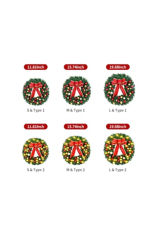 Yay Düğüm Topları Ile Noel Çelenk 20 Inç Mutlu Noeller Dize Işıksız 50cm