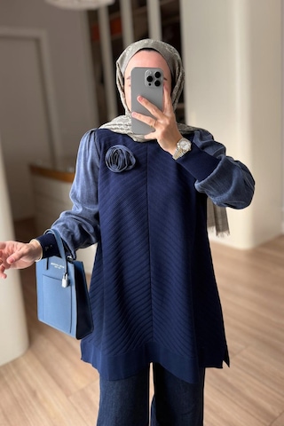 Kahijab Gül Detay Merserize Tunik - Lacivert