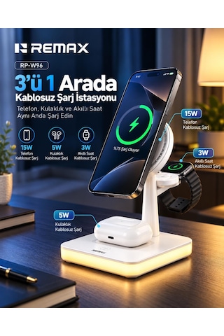 33w Aydınlatmalı 3 Ü 1 Arada Kablosuz Şarj Cihazı