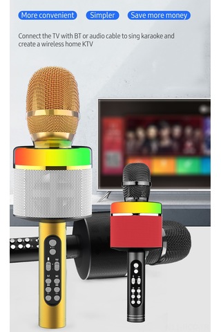 Ruicoo Kablosuz Şarkı Mikrofonu - Bluetooth Hoparlörlü Profesyonel K8 Modeli Altın