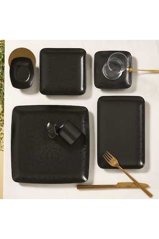 GÜRAL KANSAS 33 PARÇA 6 KİŞİLİK KARE BONE KAHVALTI TAKIMI - 515 Siyah