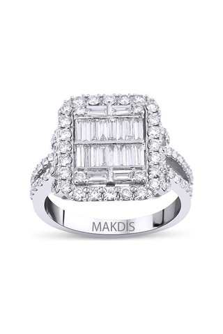 1.10 Karat Baget Pırlanta Yüzük Beyaz Altın