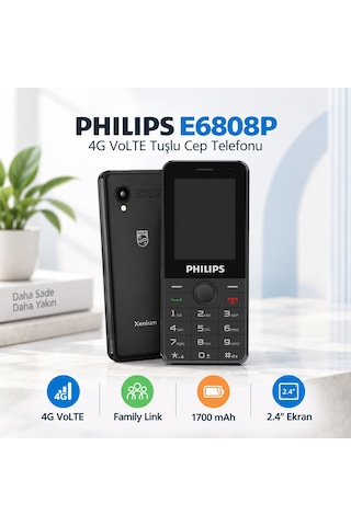 Philips E6808P 4G VoLTE Tuşlu Cep Telefonu 2.4” Ekran 1700mAh Batarya Görüntülü Arama Family Link Asker-Yaşlı-Öğrenci Siyah