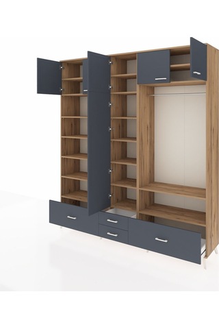 Hyperion Dolap 18 Raflı 4 Çekmeceli Tek Askılı 220x44x243 Çam-antrasit/antrasit Antrasıt/antrasıt
