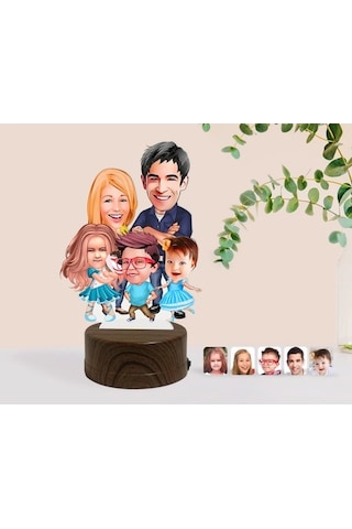 Kişiye Özel Aile Karikatürlü Dekoratif 3D Biblo Led Işıklı Gece L (483006825)