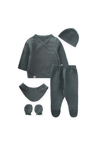 Organik Hastane Çıkışı Bebek Takımı 0-3 Ay Haki Yeşil Haki Yeşil