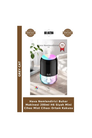 Hava Nemlendirici Buhar Makinesi 200ml H6 Siyah Mini Cihaz Mist Cihazı Ortam Kokusu