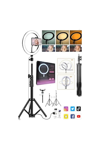 Lipon Ring Fill Light Led Işıklı Tripod 10 Inç Halka Youtuber Tiktok Makyaj Işığı Ayaklı 10 Inç