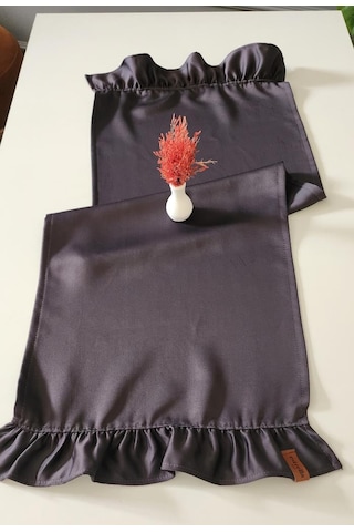 Cemre Saten 2-kenar Fırfırlı Vintage Runner Örtü Antrasit 40x110