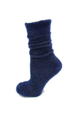 Tüylü Lacivert Kalın Kışlık Kadın Çorap Lacivert