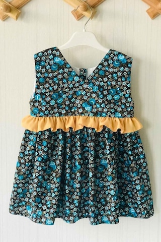 Fırfırlı Çiçek Desenli Kolsuz Kız Çocuk Bebek Elbise 001
