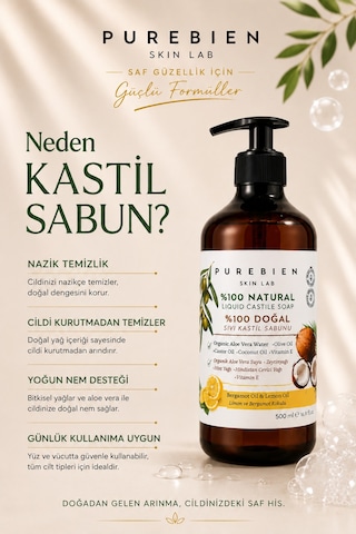 2li Fırsat %100 Doğal Kastil Sıvı Sabun - Bergamot & Limon Kokulu