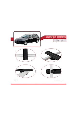 Alfa Romeo 159 Sportwagon 2006-2011 Arası İle Uyumlu Basic Model Ara Atkı Tavan Barı Siyah 3 Adet