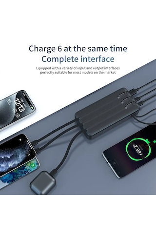50.000 Mah Taşınabilir Şarj Aleti 22.5w Pd Hızlı Şarj Lcd Şarj Göstergeli 6 Port Powerbank Siyah