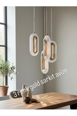 3 Renk 4 Lü Kristal Sarkıt Avize Altın - Gold