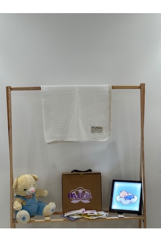 Organik Pamuk 4 Kat Müslin Bebek Müslin & Çocuk Müslin Battaniyesi 100x120 CM Çoban Dikişli Beyaz