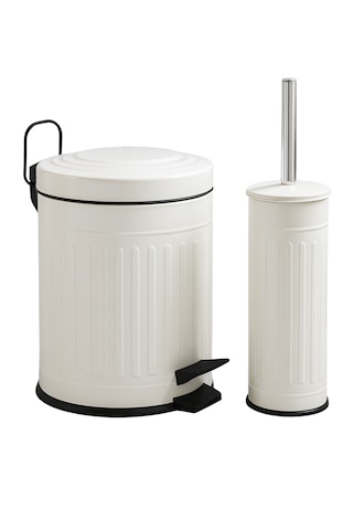 Vintage Banyo Seti Beyaz Çöp Kovası 5lt Tuvalet Fırçası Lüks Model - Mini Boy Çöp Poşeti Hediyelidir Beyaz