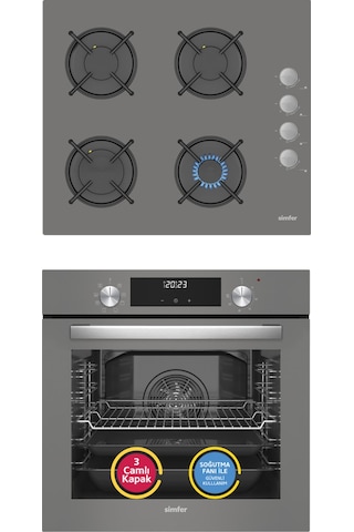 Simfer 9 Fonksiyon QS Dijital Gri 2'li Ankastre Set (8223 Fırın + 3538 Ocak)