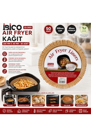 50pcs Yuvarlak Taban: 20cm - Kenar: 4.5cm Air Fryer Pişirme Kalıp Kağıt Bx40 Renkli