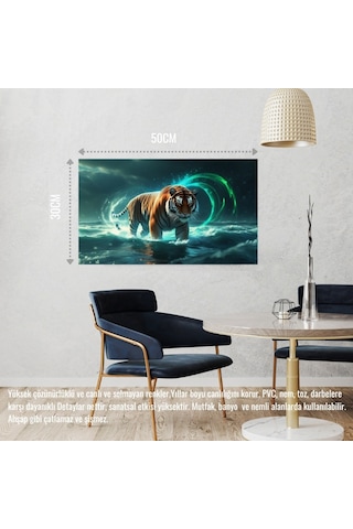 Kaplan Fırtınalı Bir Okyanusta 06 Çerçevesiz 50x30 Cm Pvc Tablo