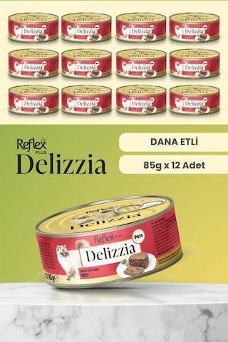 Reflex Plus Delizzia / Kıyılmış Dana Etli Yetişkin Kedi Maması 85g X 12 Adet