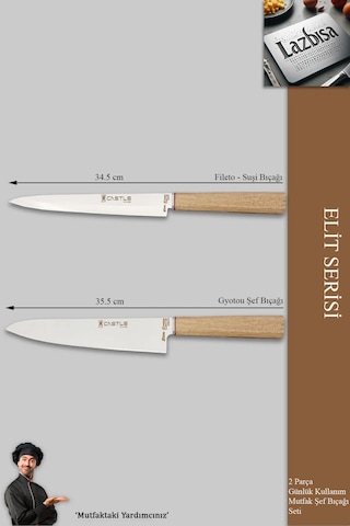 Elite Serisi Mutfak Bıçak Seti 2 Li Et Sebze Şef Bıçak Mft-42346 Ceviz