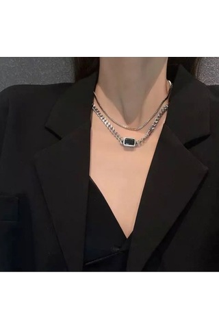 Girift Vintage Cascade 2'li Kare Vintage Kolye Gümüş